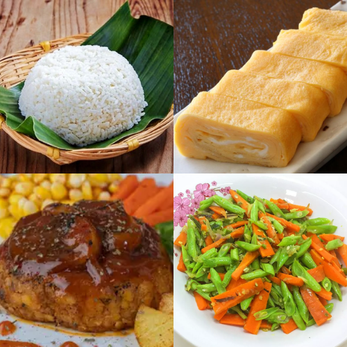 Nasi + Tamago Telur + Steak Tempe + Setup Buncis Wortel